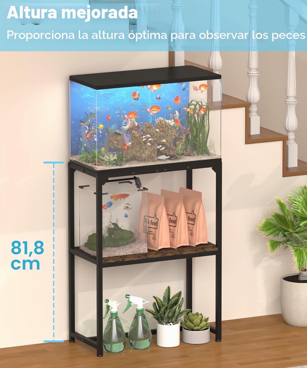 Mondazie Soporte para pecera de 20 galones, mesa de acuario de altura mejorada con estante de almacenamiento de 2 niveles, estante de metal para criador de reptiles, tortuga, terrario para oficina en