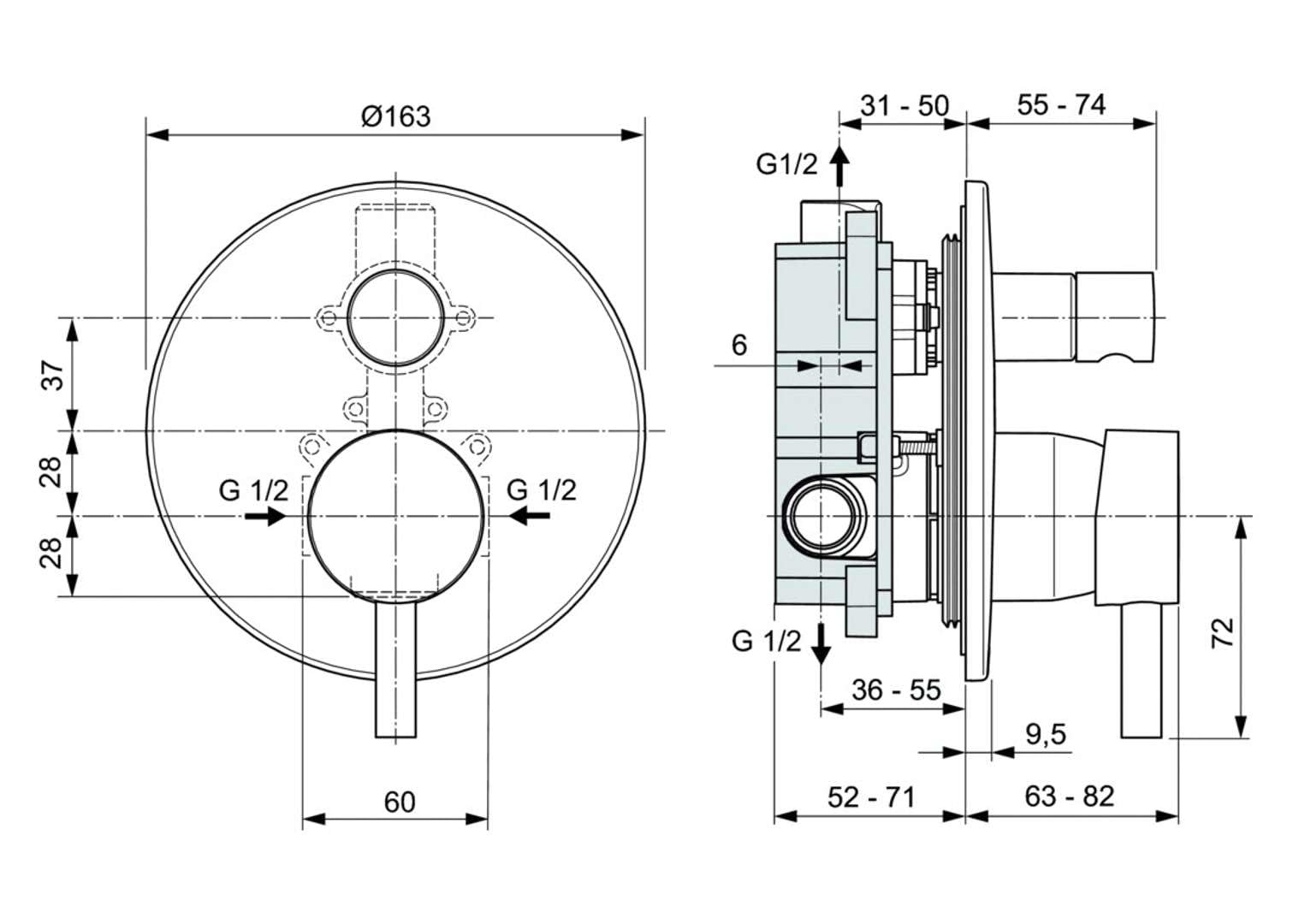 Ideal Standard A6939AA Ceraline Miscelatore incasso vasca doccia, completo, cromato
