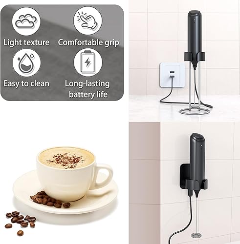Miniatura 3 de Espumador de leche de mano, espumador de leche recargable montado en la pared, espumador de leche eléctrico de mano para latte, matcha, proteína en