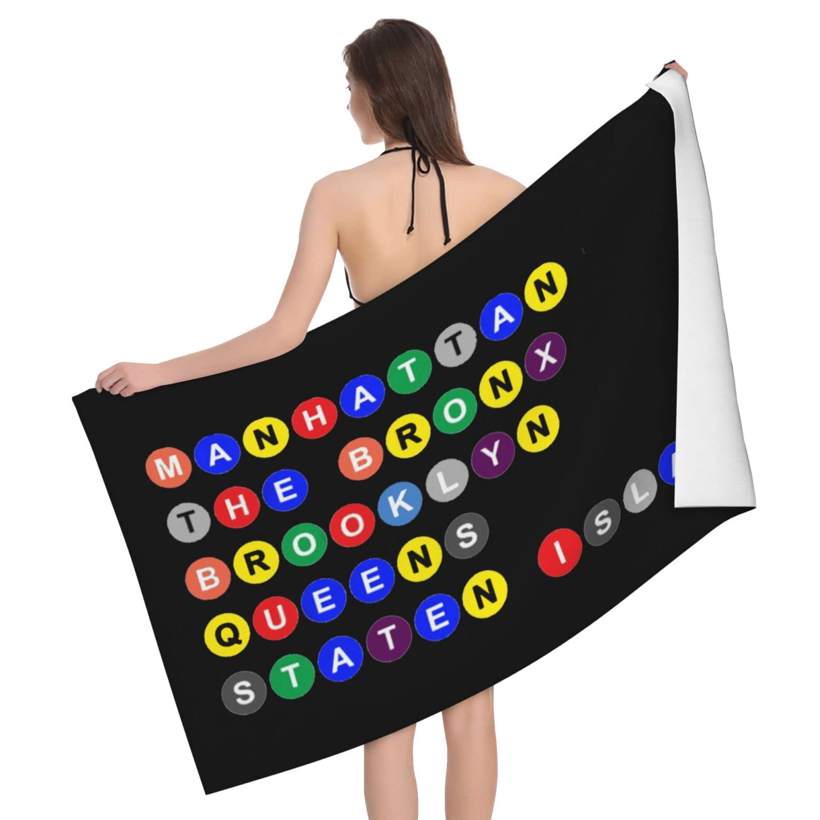 LSRCPD Beach Towels Nycs Five Boroughs In Subway Bubbles Swim Pool Gym Travel For Women Adults 80X130Cm