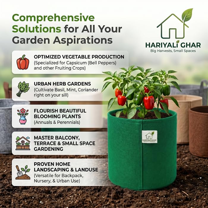 Image of 400 GSM Geo Fabric Round Grow Bags 6x6 Inch, Green Planting Bags for Terrace and Kitchen Gardening Pack of 1
