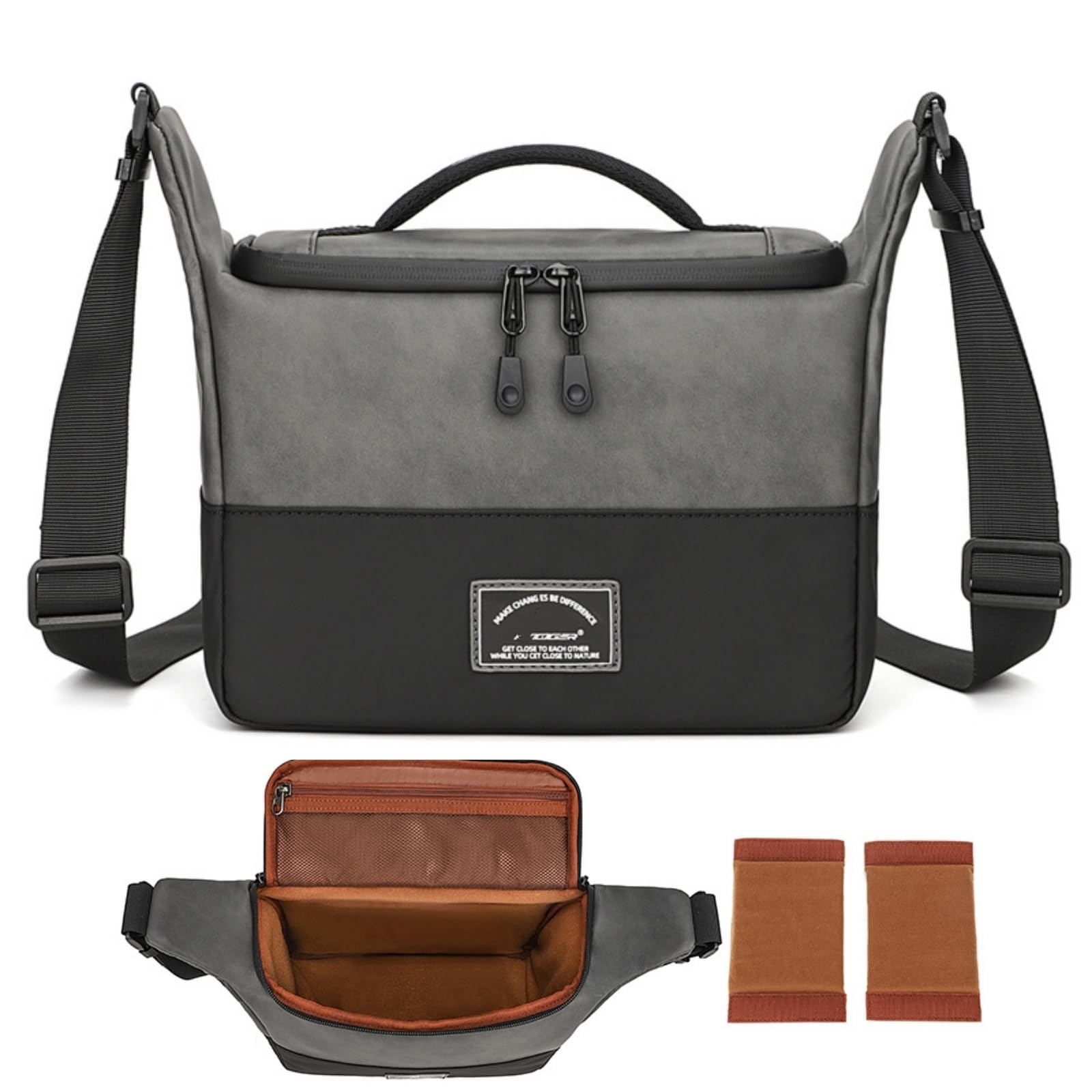 Borsa a Tracolla Fotografica Impermeabile in Pelle Sintetica con 2 Divisori Rimovibili Custodia per Fotocamera Reflex BG515 (Grigio Antracite)