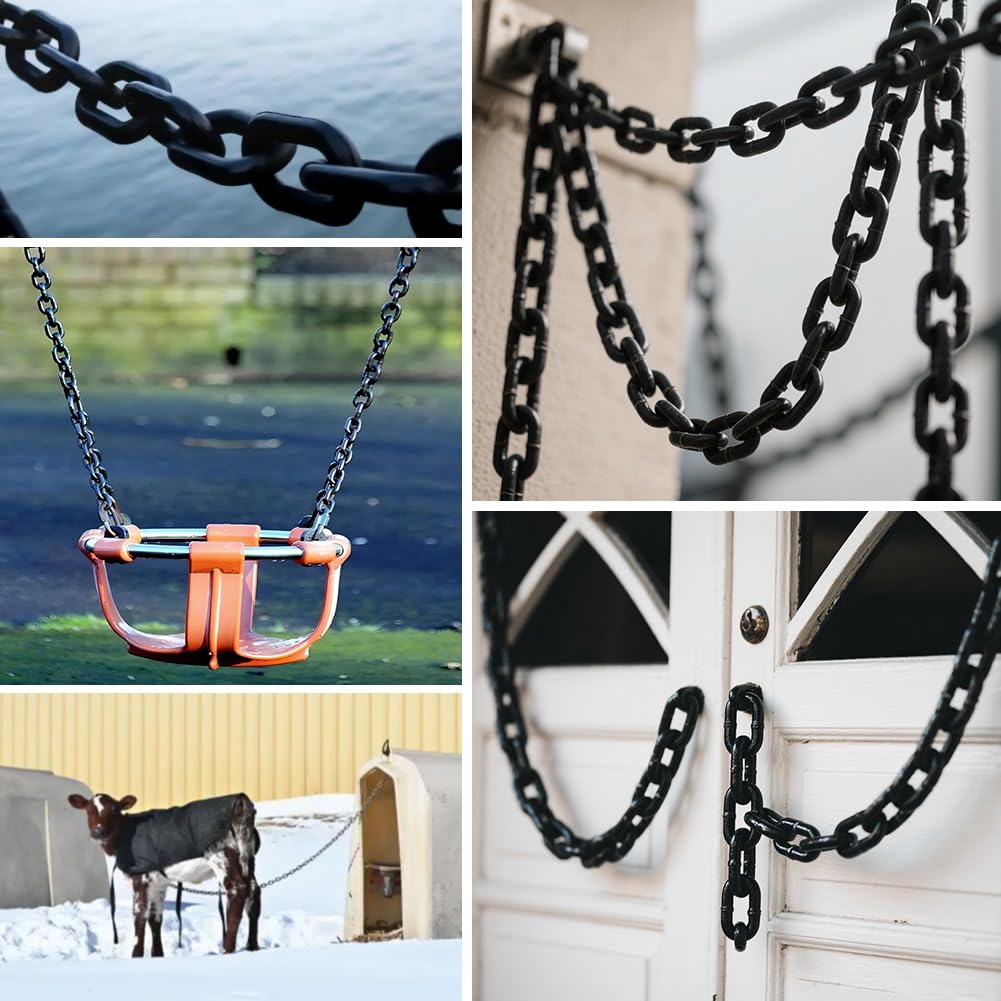 Chaîne en acier au carbone de 10 m de long, chaîne en acier de 3 mm d'épaisseur, chaîne noire, chaîne en acier galvanisé, chaîne à maillons en métal pour chaîne de chien, chaîne de lampe, chaîne à