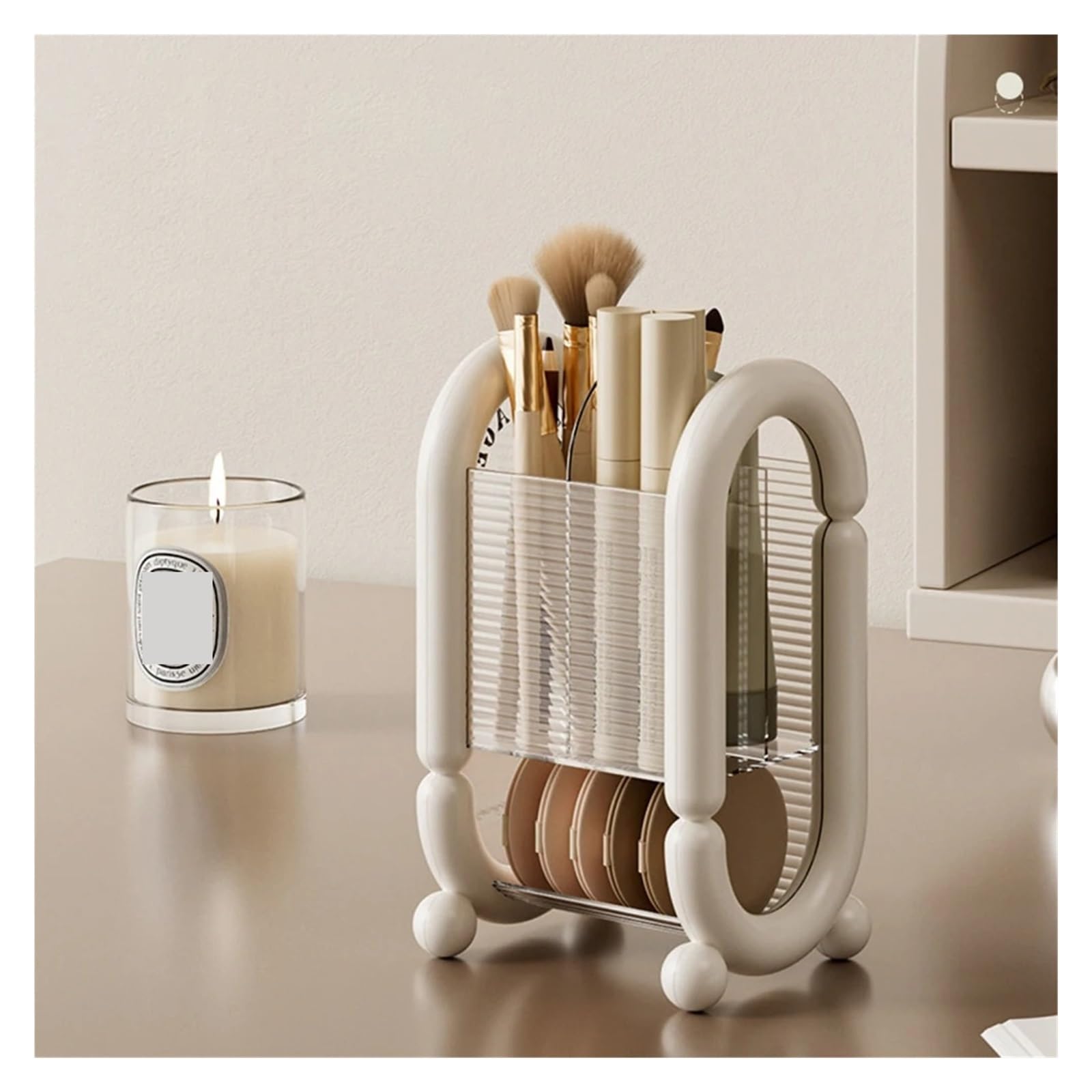 Make-up-Pinselhalter-Box, praktische Aufbewahrungsbox, Office Home Storage Rack, Aufbewahrung, Stand-up-Make-up-Pinselhalter für Kommode, Badezimmer(White)