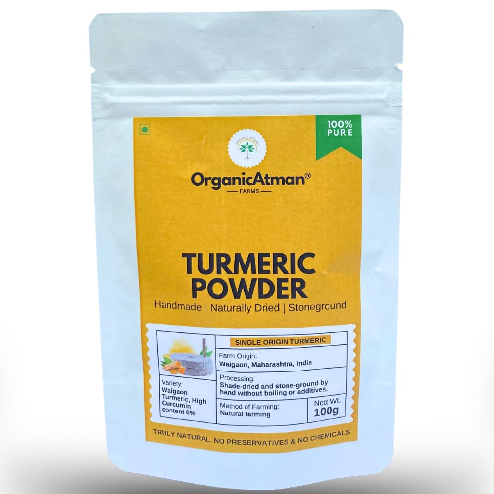 Organic Atman Farms Turmeric Powder (100 Gm) Naturally Grown, Stone Ground Haldi | Handmade & Preservative-Free | High Curcumin Content | Rich in Essential Oils | Premium Haldi for Cooking & Skincare (B0D8QL1NHJ) Amazon Price History, Amazon Price Tracker