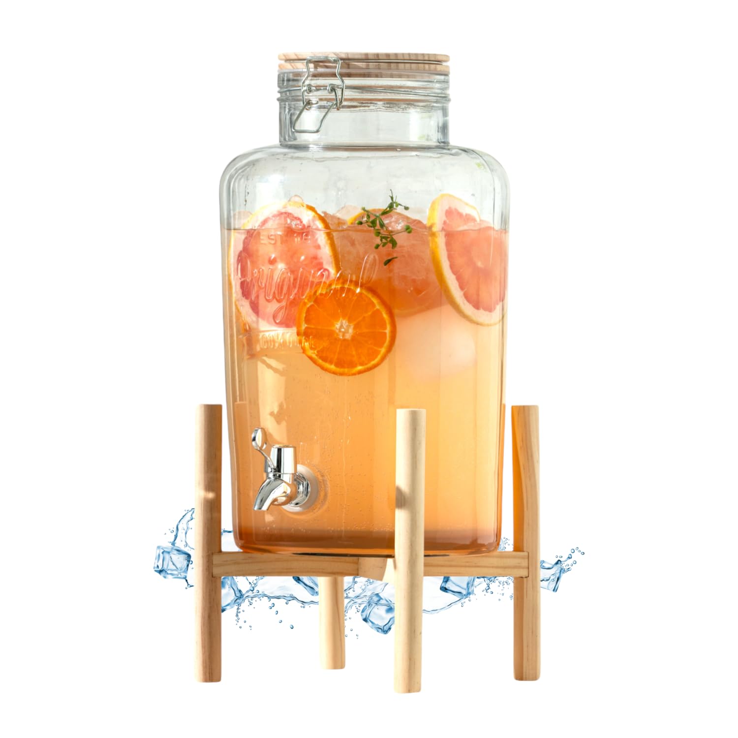 Distributeur Boisson avec Support et Robinet 8 L - Fontaine à Eau et Cocktail - Bol à Punch - Jarre en Verre pour Limonades - Bonbonne - Bocal pour Sublimez vos Fêtes et Anniversaires