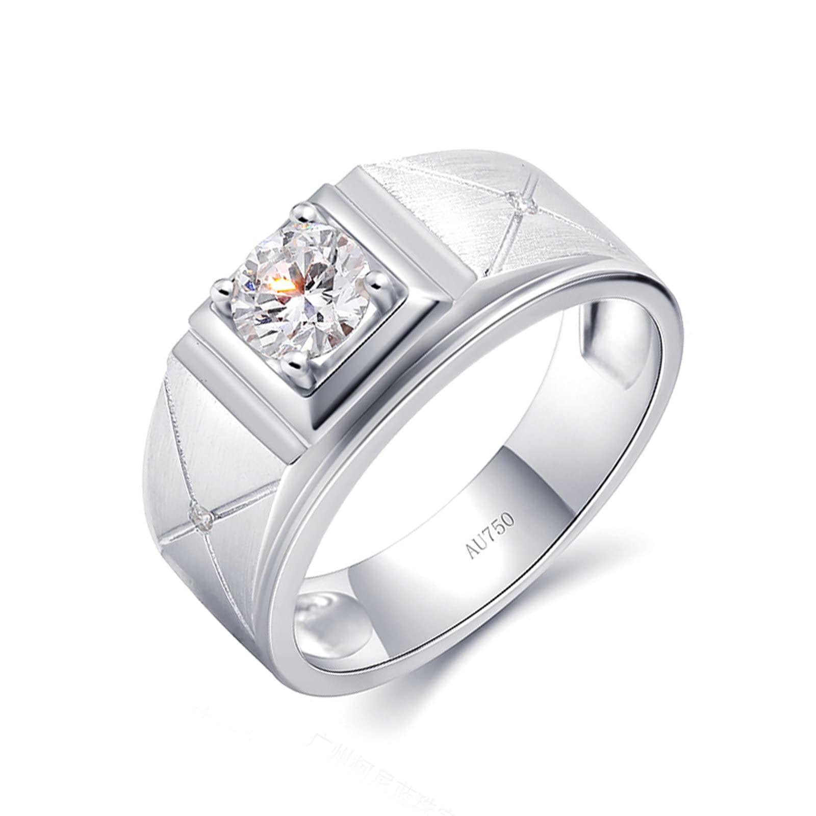 Anello Fidanzamento Uomo, Anello Oro Bianco Uomo 18K Croce Opaca A 4 Punte 0.5ct Rotonda Moissanite/Diamante Coltivato In Laboratorio Fedi Nuziali