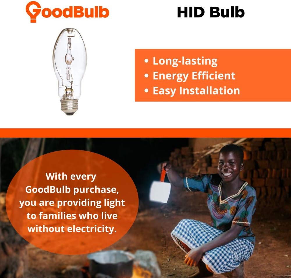 GoodBulb MP100/U/MED | Metal Halide HID Light Bulb | 100W E26 Base EDX17 ANSI Code M90 | High Output HID Light | 4000K Cool White Light & Clear Finish | 10000 Life Hours | Pack of 2
