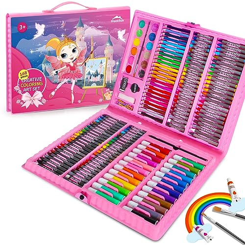 WEEKSUN 168 Piezas Set de Pintura en Tema Castillo, Juegos de Dibujo avec Crayones, Lápices de Color, Pasteles al óleo, Makers, Pastel de Acuarela, etc, Suministros de Arte Completos para Niños