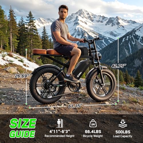 Image of SISIGAD Electric Bike for Adults,1500W Peak Motor Ebike with 48V 15 * 2Ah Dual Removable Battery, 80-100 Miles,28 MPH Electric Mountain Bike, 20 inch Fat Tire All Terrain E Bike,UL 2849 Certification