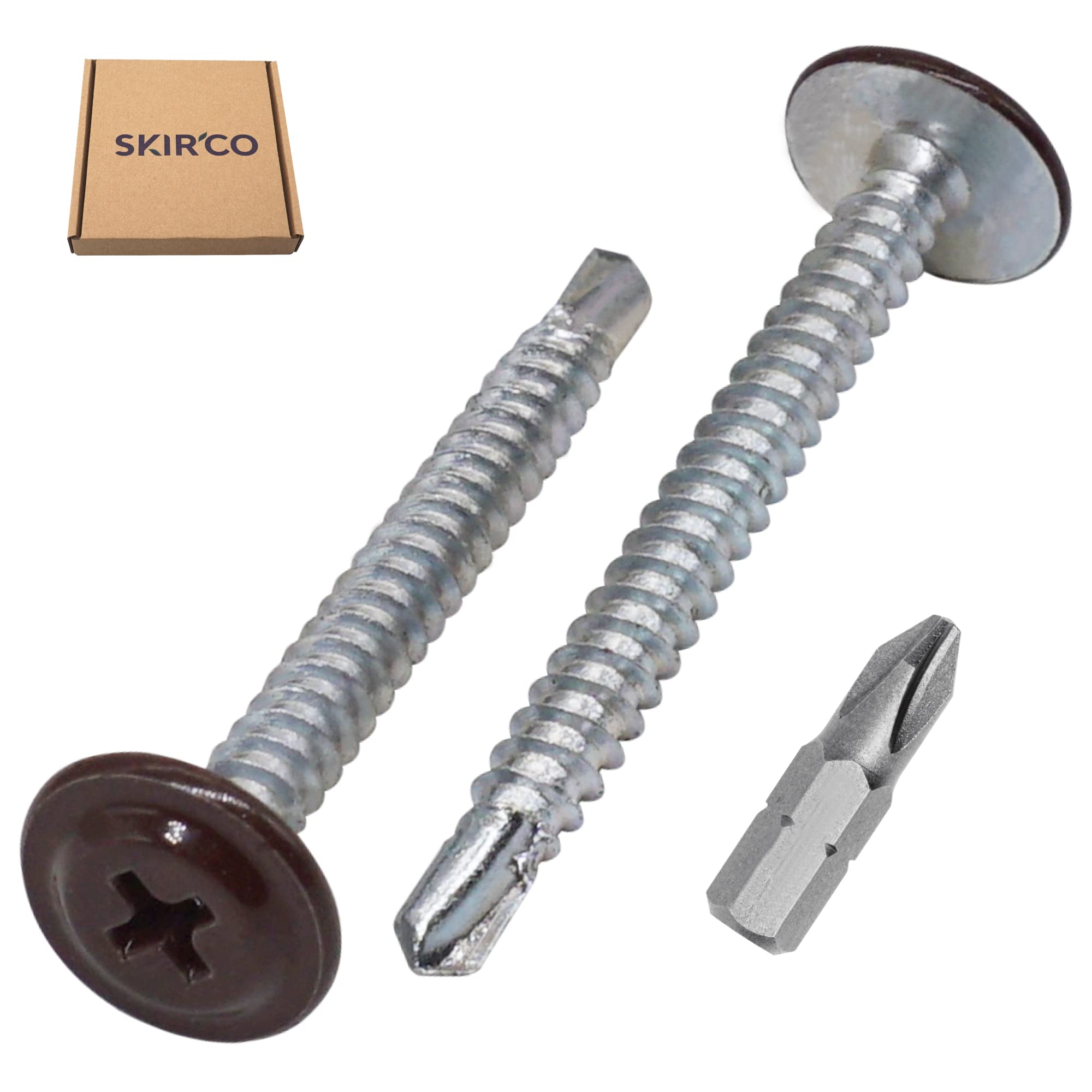 SKIR'CO (40 pcs) Painted Self-Drilling Screws 4.2 x 40 mm, Sheet Metal Screw, PH Modified Truss Head (Chocolate Brown RAL 8017) - Image 2