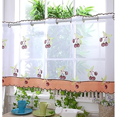 Ians Emporium VOILE CAFE NET CURTAIN PANELS - D9 - CHERRIES - 12" - KITCHEN CURTAINS - CURTAINS AT HOME Cover