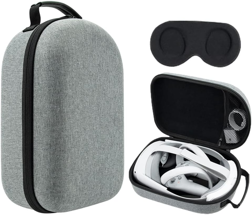 LINGHUANGHard Carrying Case for PICO 4 VR Headset, Transport Protection for Gaming Virtual Reality Headset and Controller, Mesh Pocket for USB Cable, AA Batteries, Charger, Gray