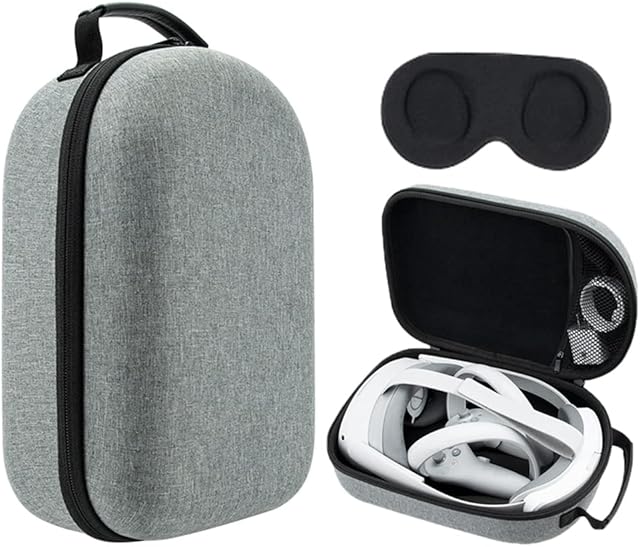 Linghuang Hard Carrying Case for PICO 4 VR Headset, Transport Protection for Gaming Virtual Reality Headset and Controller, Mesh Pocket for USB Cable, AA Batteries, Charger, Gray