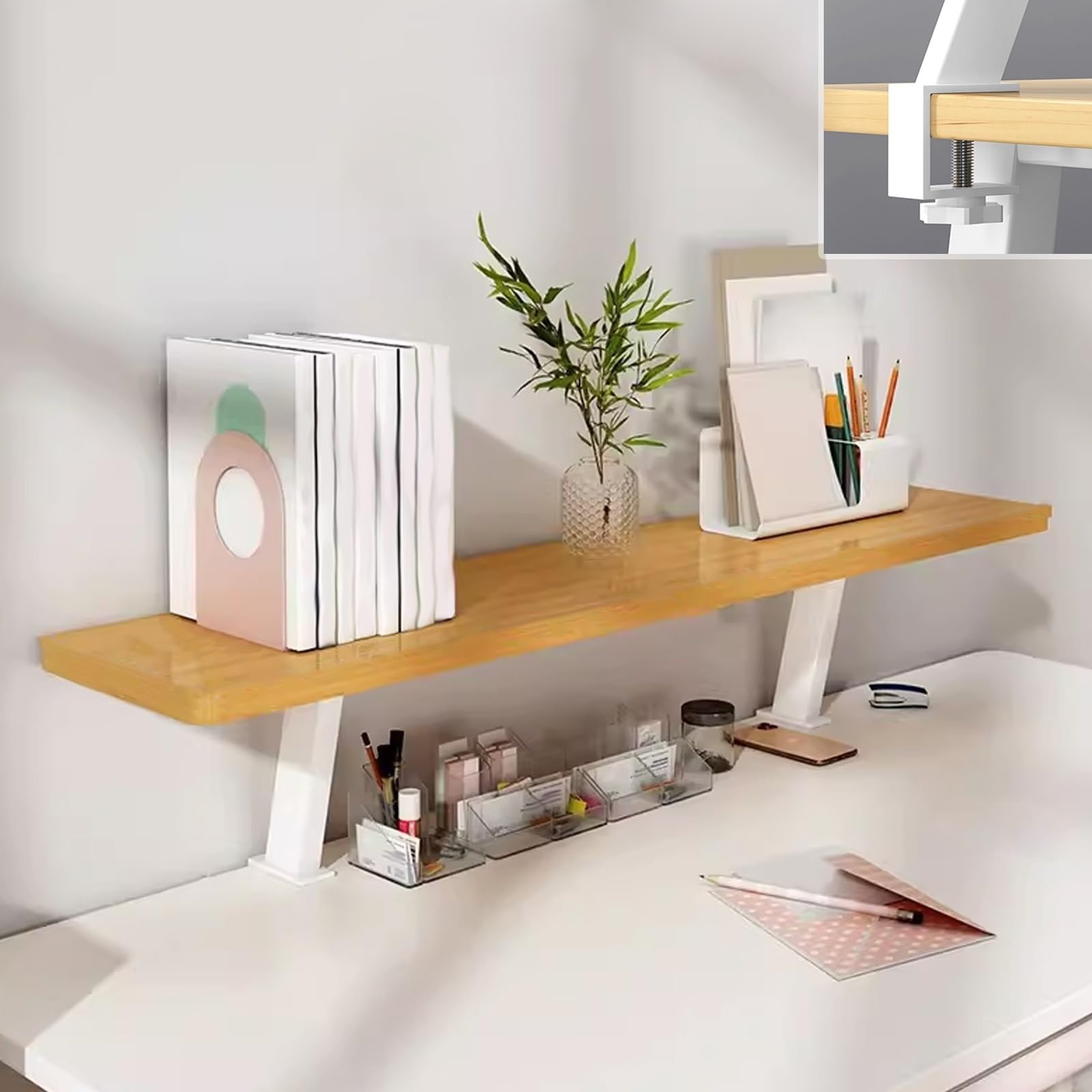 Erhöhter Schreibtisch mit Schublade, Naturholz, Schreibtisch-Aufbewahrungslösung, höhenverstellbar, Schreibtischzubehör für Heimbüro (Größe: L 40 cm)