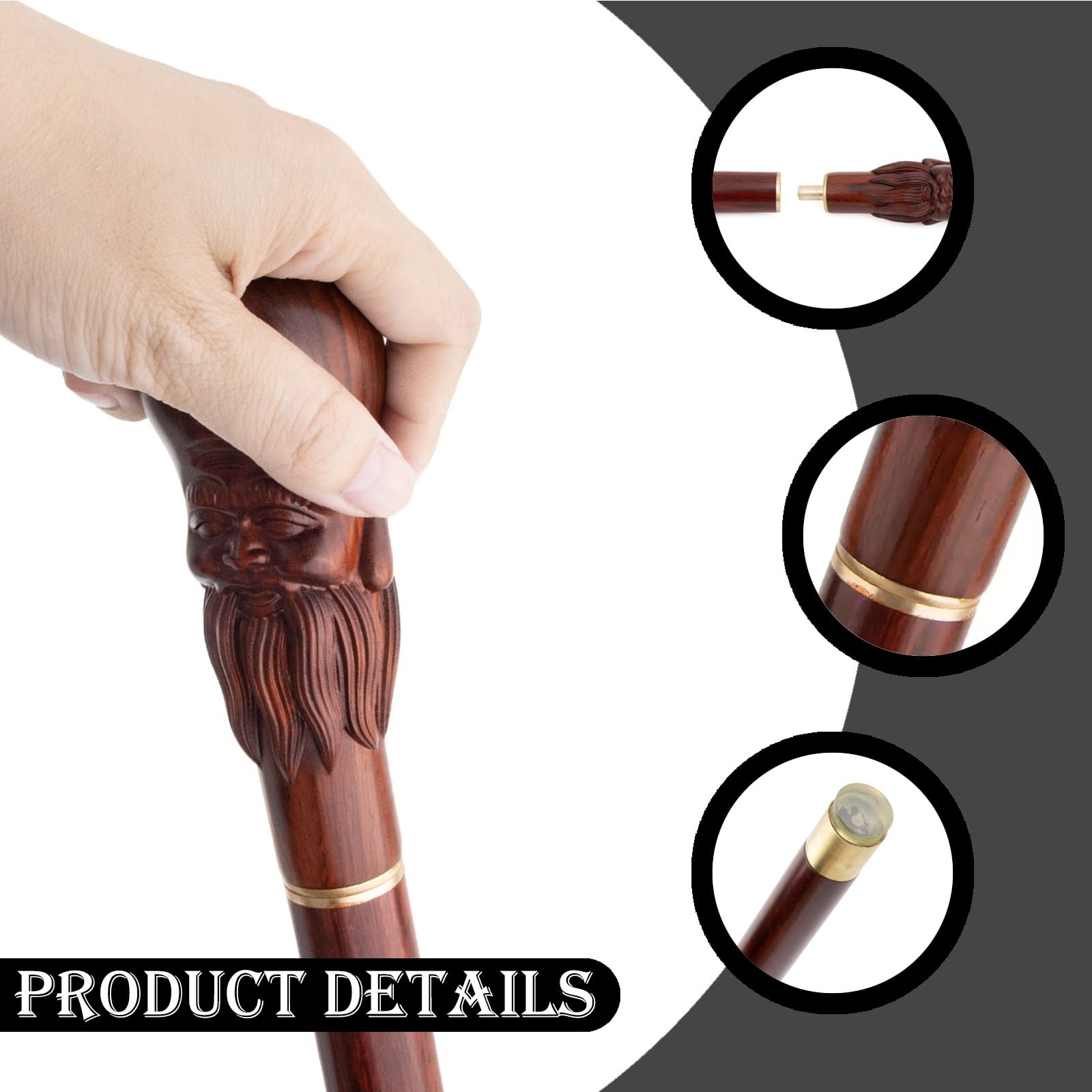 Bastón de Madera Dios Rojo de la Longevidad, Bastón para Personas Mayores de Madera Maciza de Primera Calidad, Cetro Elegante, Moderno y Creativo para Caballeros, Bastón Hecho a Mano