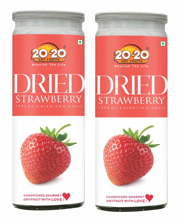 Image of 20-20 Dry Fruits Dried Strawberry Jar 400g(200g Jar*2) | Healthy Strawberry Snack| High in Anti-Oxidants & Vitamin C | Supports Heart Health & Immunity (Pack of 2)