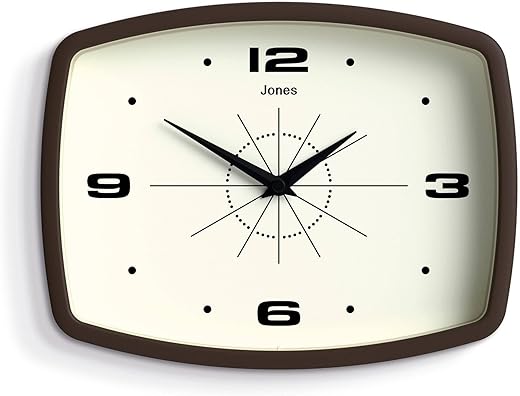 JONES CLOCKS® Movie wall Clock | Retro Rectangular Clock | 10 inch | Mocha Brown | Cool mid-Century Designer Look for Kitchen, Living Room or Office