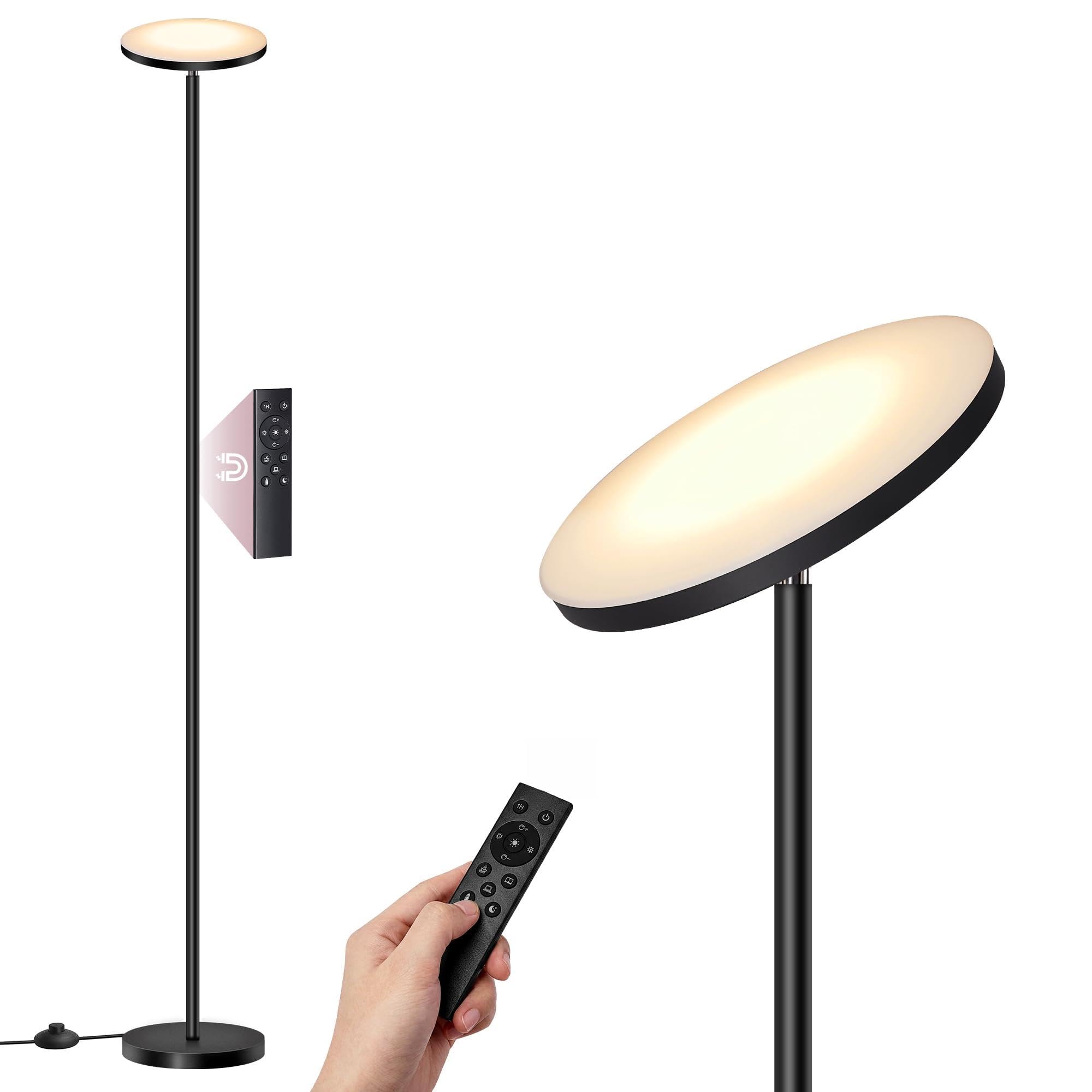 VASAGLE Lámpara de Pie LED, 30 W, Cabezal Orientable, Dormitorio, Oficina, Temporizador, Función de Memoria, Mando a Distancia, Negro Mate LFL018BD02