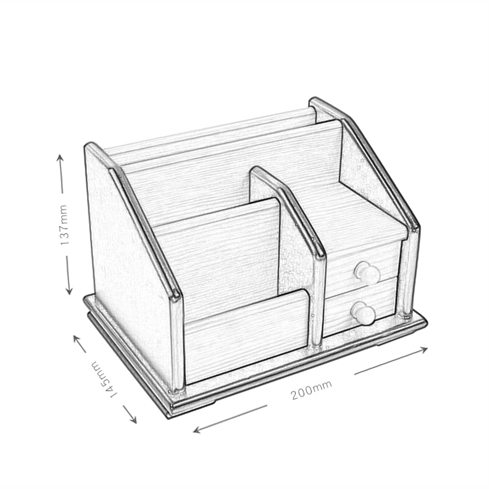 Titular de la Pluma con 4 Compartimentos,Caja de Organizador de Oficina de Madera con Tarjetas de Nombres de Negocios/teléfono móvil/cajón extraítico