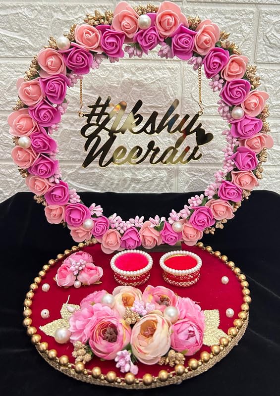 Mridang Acrylic Personalized Engagement Ring Platter, Plate, Tray, Decorative Plate For Ceremony (Pink,Velvetround) (B0D4VP8B4B) Amazon Price History, Amazon Price Tracker