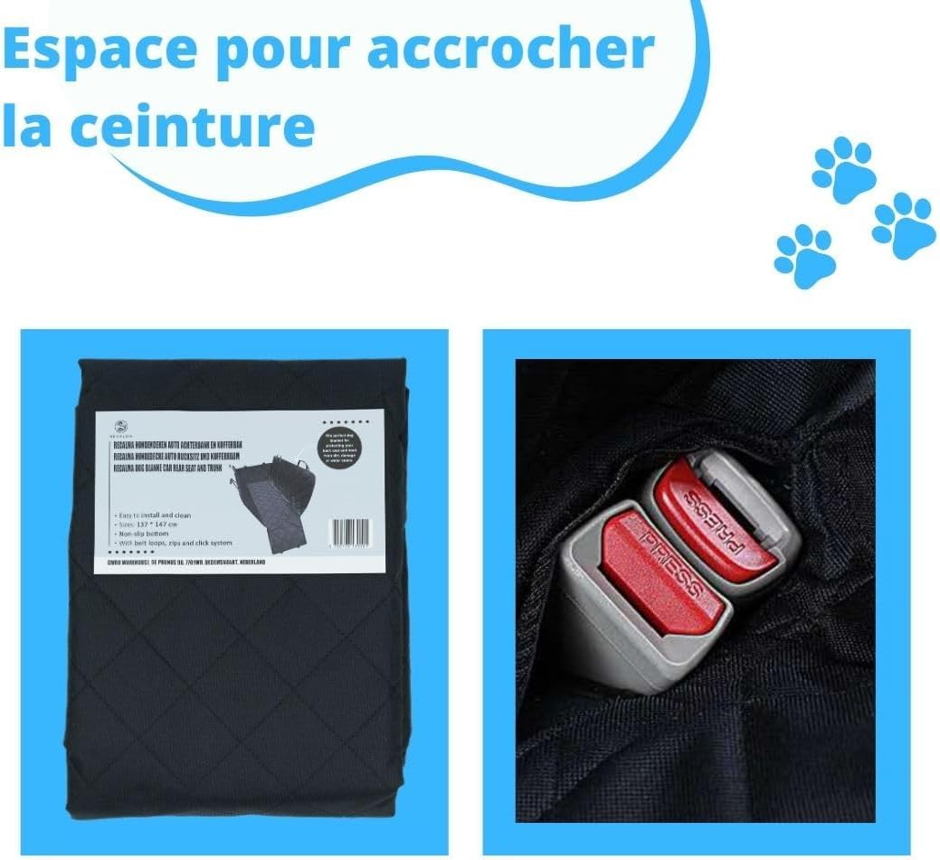 Couverture pour chien pour banquette arrière de voiture – Protection de coffre, siège imperméable pour chien avec protection latérale, couverture de voiture antidérapante, laisse pour chien,