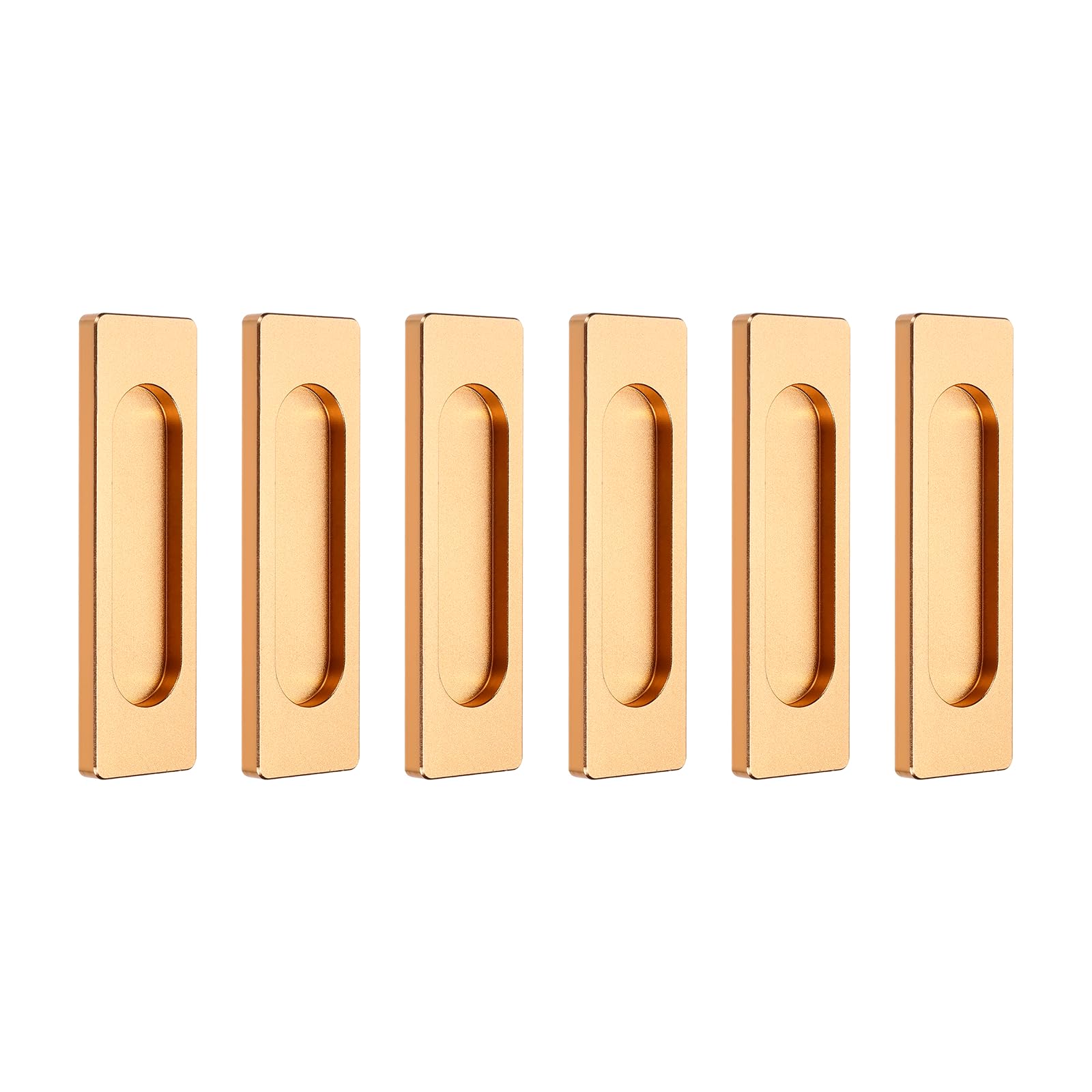 sourcing map 6Pcs Self-Stick Sliding Door Pulls, 4 Inch Aluminum Alloy Recessed Finger Flush Pulls Rectangle Sliding Door Handles for Glass Doors Windows Drawers Dressers Cabinets, Matte Gold