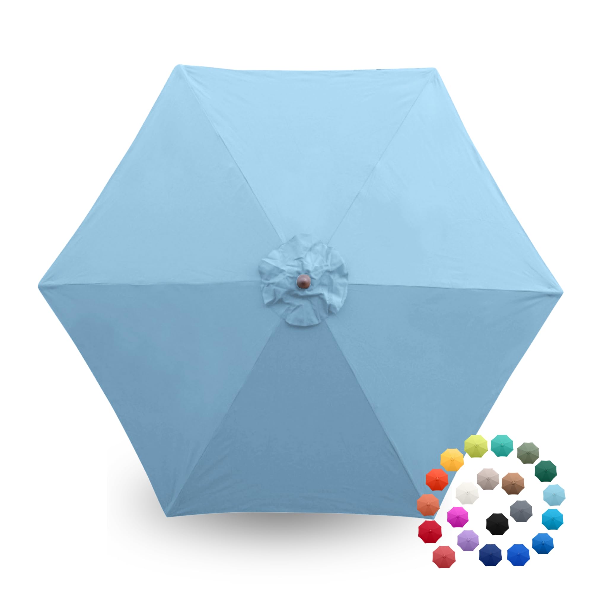 Formosa Covers 9ft Market Patio Umbrella Canopy - Light Blue, 6 Ribs, 300D UV Protective and Water Resistant, Premium Quality Replacement Canopy
