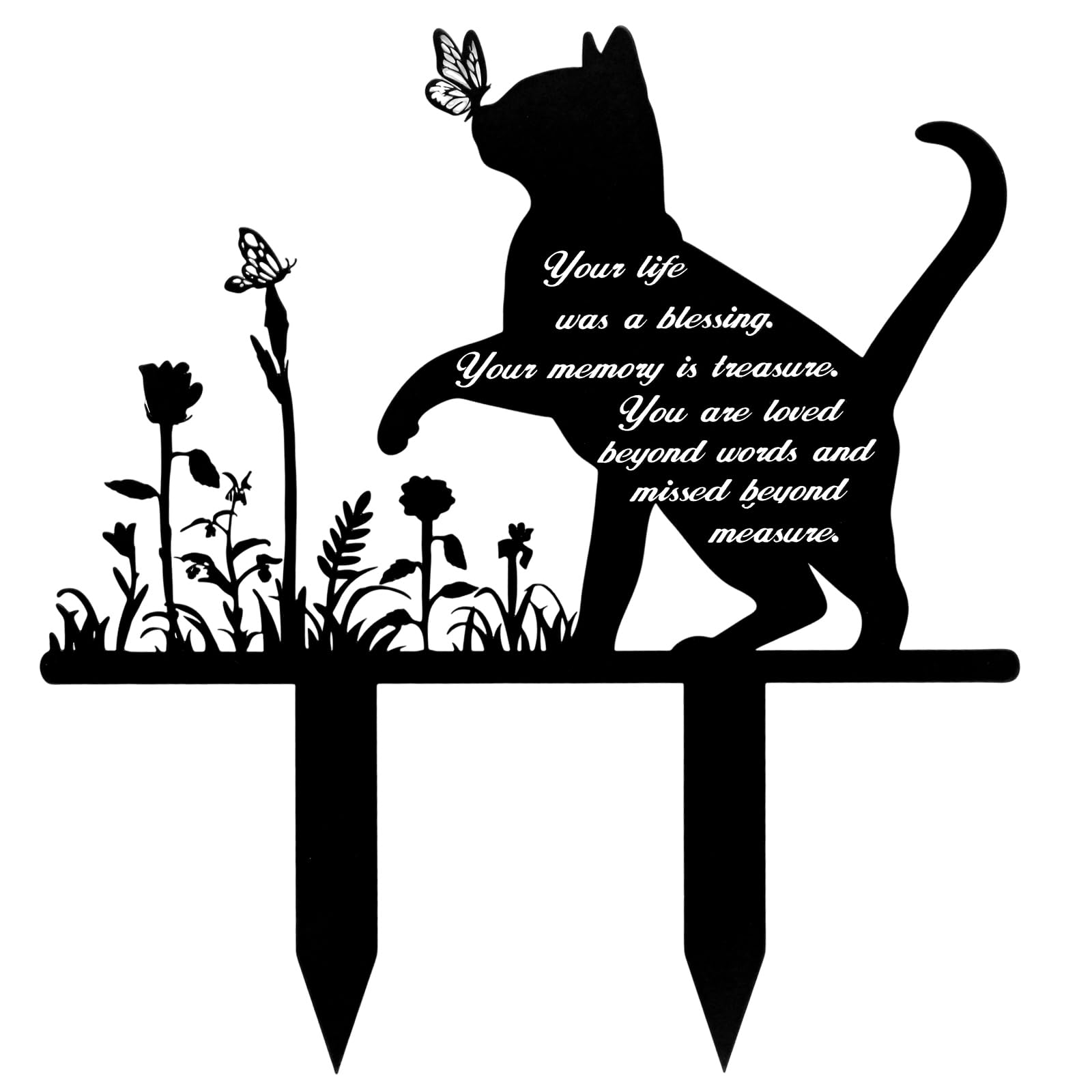 Hoypeyfiy Elegant Cat Memorial Plaque, Thoughtful Cat Tribute, Iron Garden Stake for Outdoor Use, Perfect for Cemeteries, Gardens, and Pet Remembrance (cat 1)