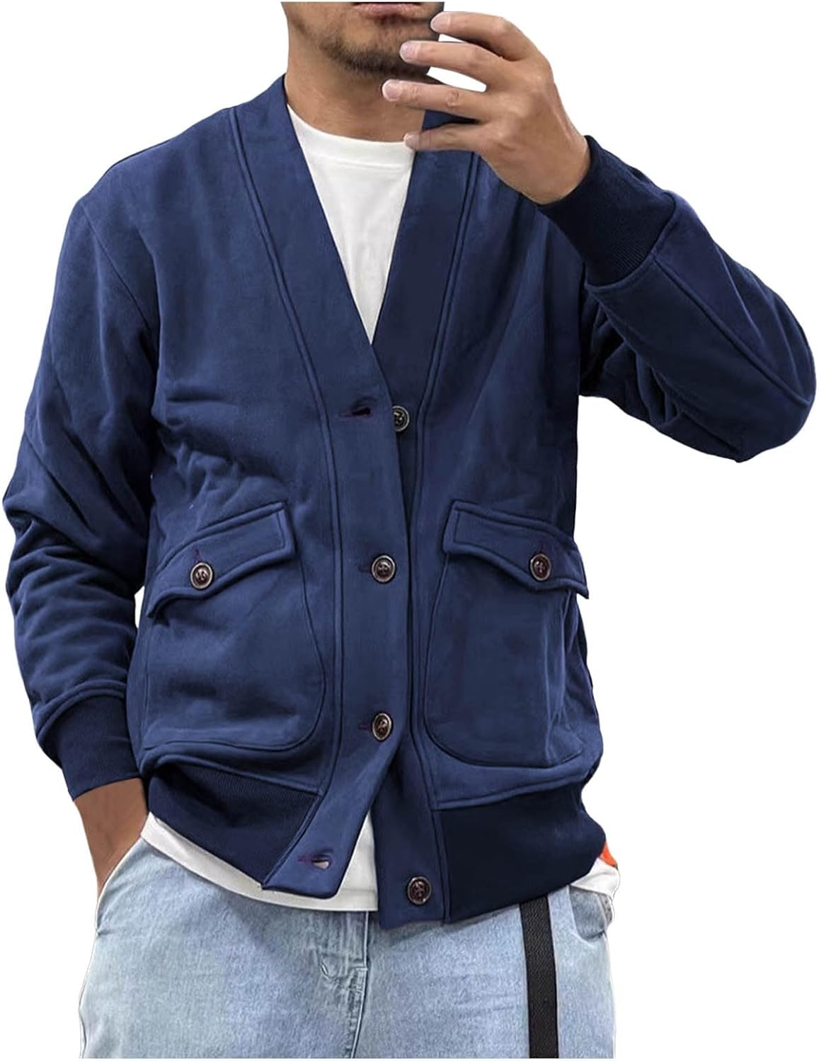 メンズ Vネック ジャケット 無地 プラス ベルベット 厚手 レトロ トレンド セーター カジュアル2160
