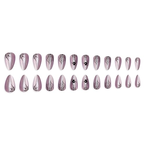 Miniatura 256 de Uñas postizas a presión de Halloween, cuadradas, medianas, francesas, color negro, degradado, cobertura completa, calavera, corazón rosa, con Uñas