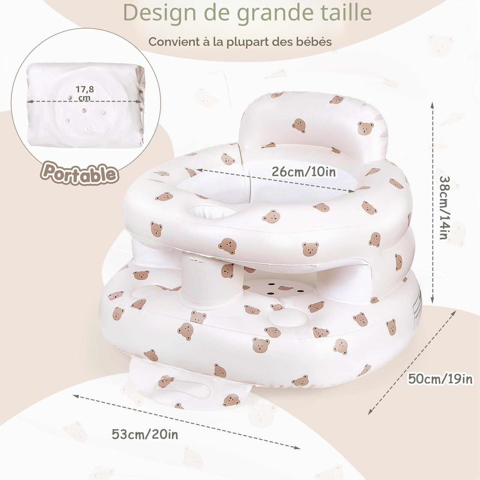 Siège Gonflable Bébé avec Pompe Intégrée Portable 3+ Mois Voyage Repas Camping