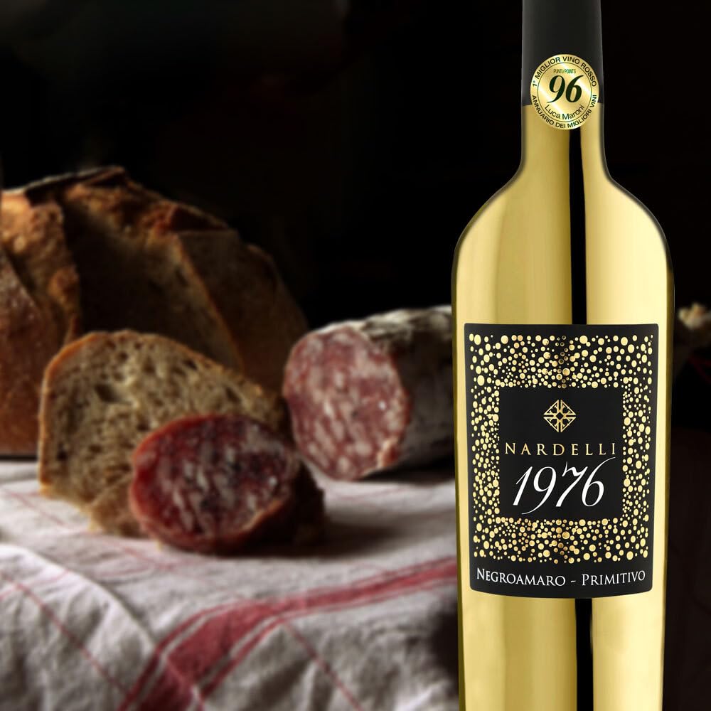 Nardelli 1976 Gold Edition Negroamaro Primitivo, halbtrocken, sortenreines Weinpaket + VINOX Winecards (6x0,75l)