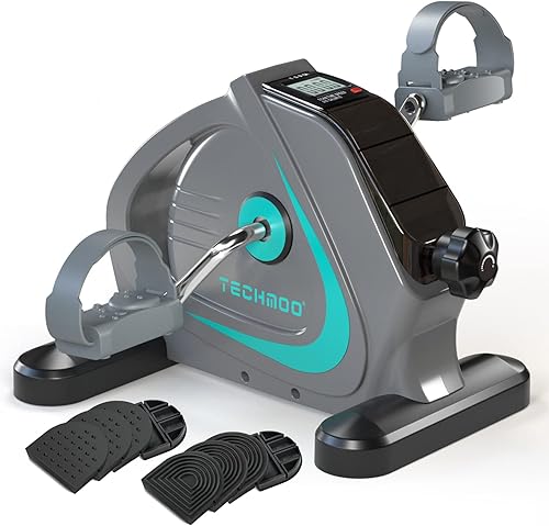 TECHMOO Under Desk Bike Pedal Exerciser Portable Mini Home Exercise Bike with 5LBS Flywheel Sitting Peddler Exerciser for Seniors Legs and Arms