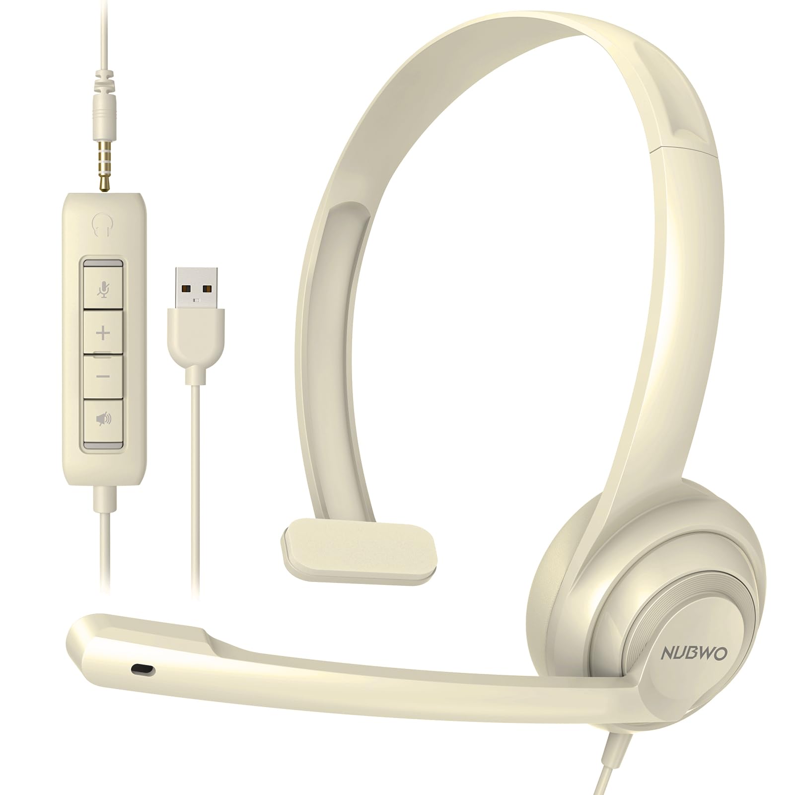 NUBWO HW02 USB Headset with Microphone Noise Cancelling & Inline Control Ultra Comfort Computer Headset for Laptop On-Ear Wired Office Call Center Headset Boom Skype Webinars (Apricot)