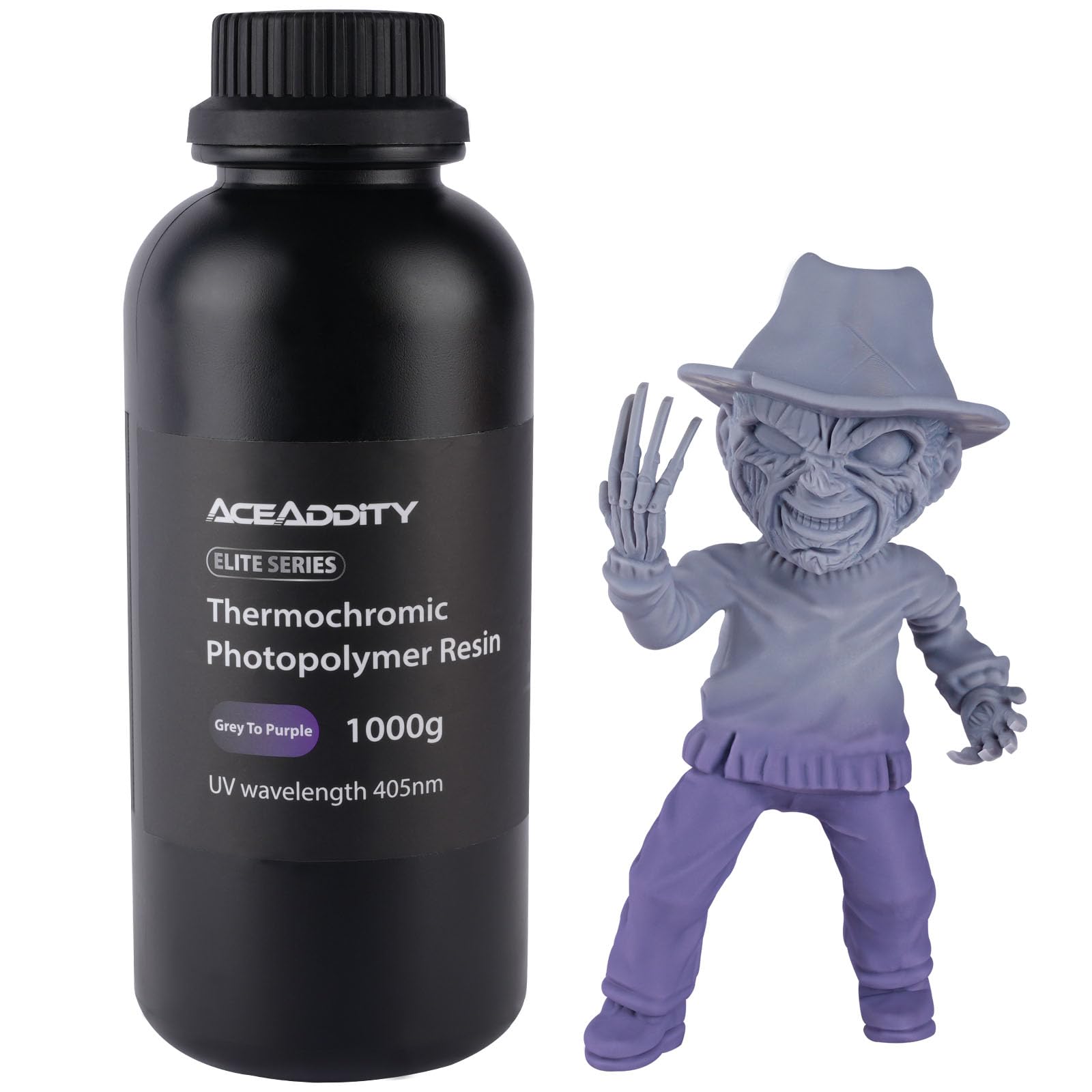 Aceaddity Thermochromic 3D Printer Resin, High Resolution 405nm UV-Curing Photopolymer Printing Resin, Compatible with Most LCD/DLP/SLA 3D Printer, Grey to Purple 1KG
