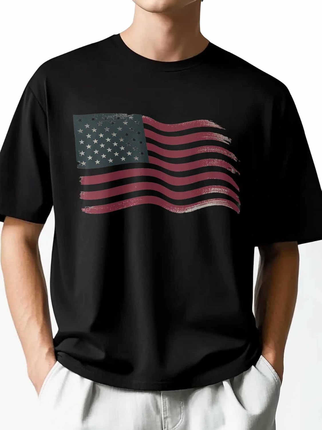 Men's T-Shirt American Flag Graphic Tees Cotton Short-Sleeve Casual Tops Patriotic Printed T-Shirt - Image 2