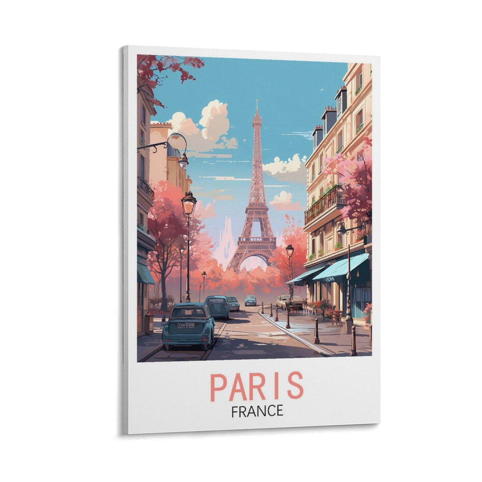 Lolwnni Frame-Style Paris France Street Vintage Travel Poster 08X12inch(20X30cm) Canvas Wall Art Print Picture Paintings For Living Room Bedroom Decor