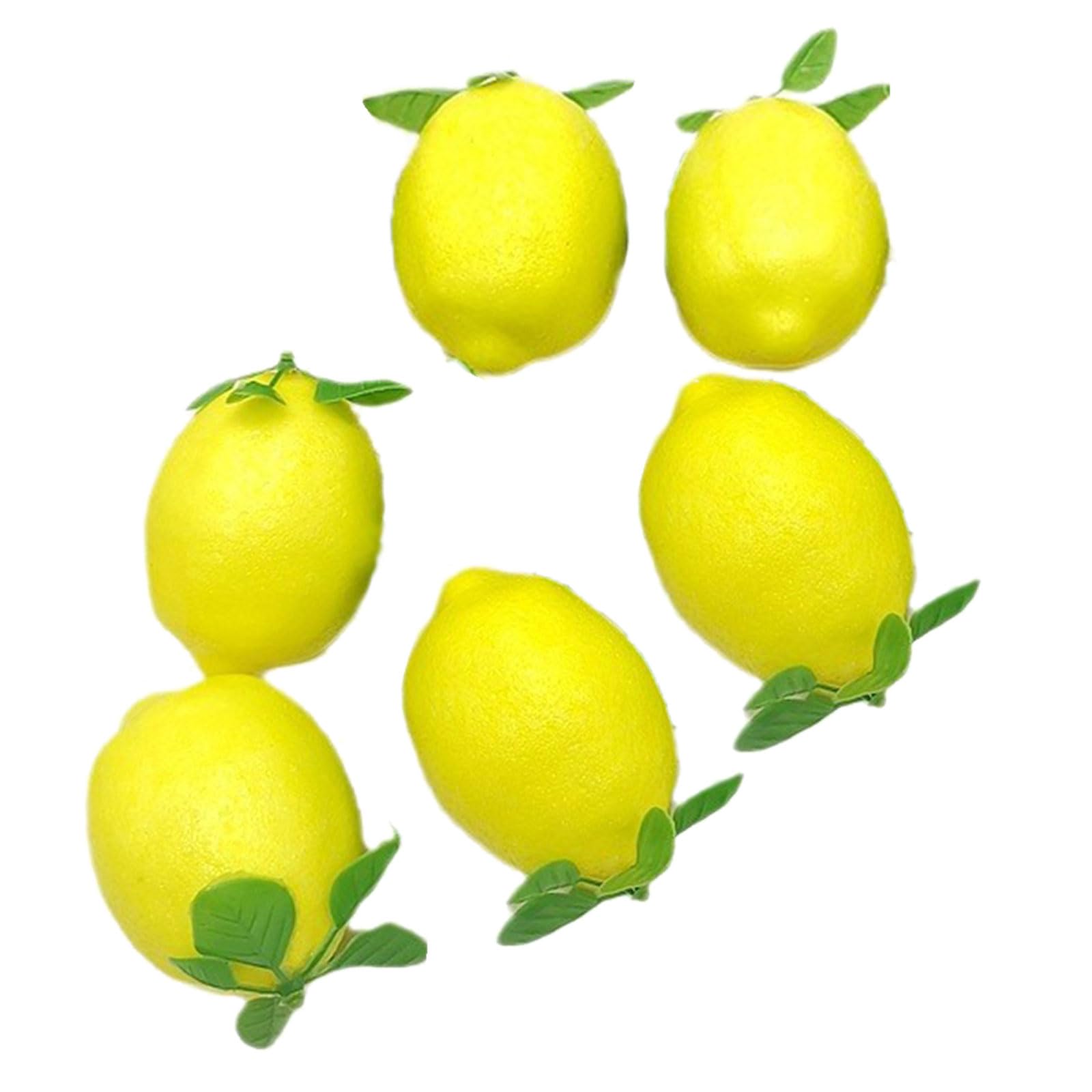 Buxuaaaa Of 6 Artificial Lemons for Domestic Embellishment Realistic Faux Fruit Decoration Professional Photography Props Cafe Decorative Lemons