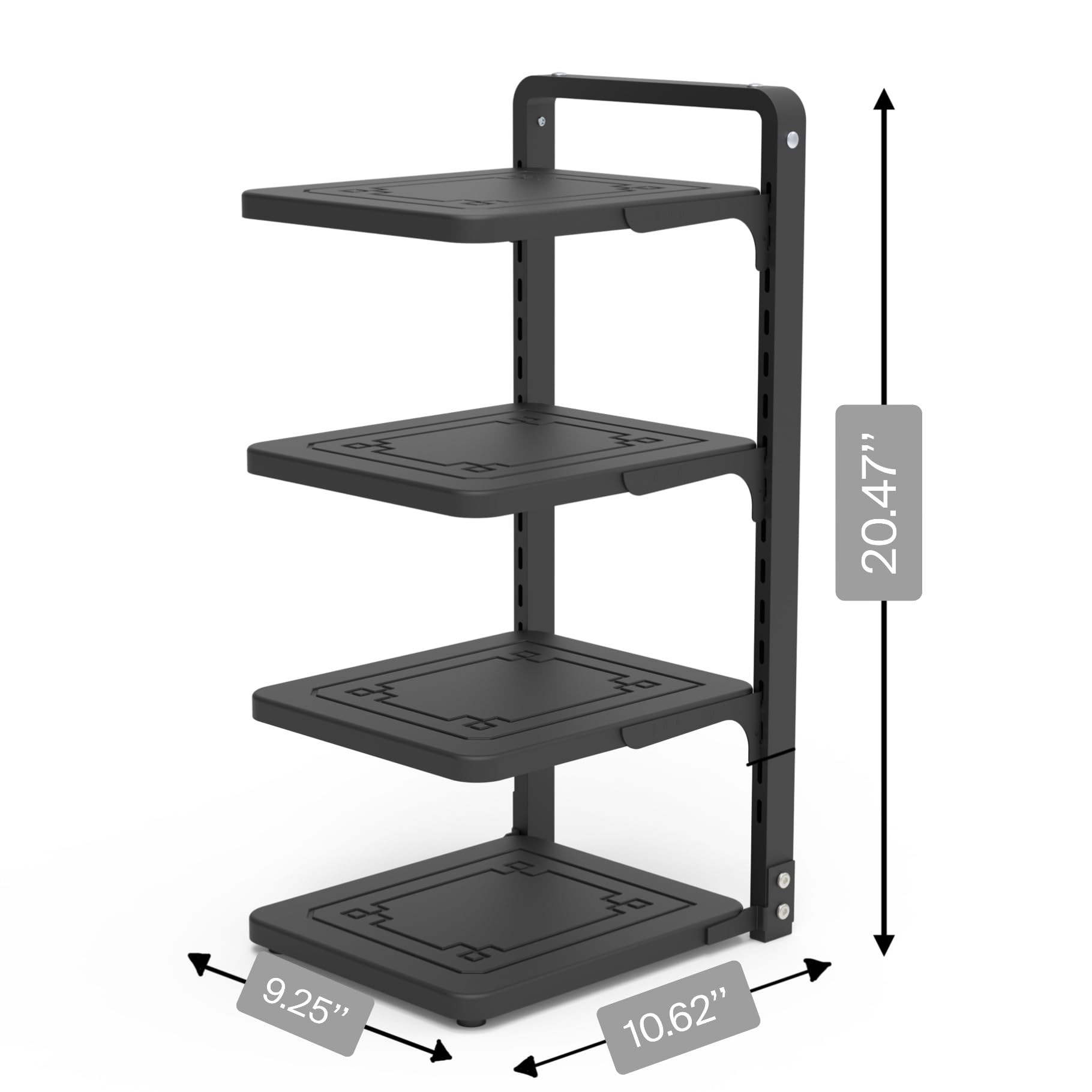CETCO539 CETCO593 Pot and Pan Organizer Rack For Kitchen Cabinet Heavy Duty, Black Metal Organizer has 4 Adjustable Levels And Height 21