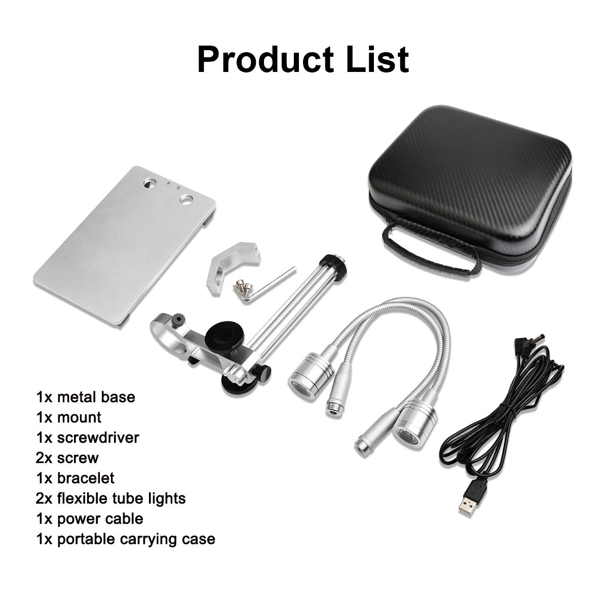 Jiusion Actualizado con 2 lámparas de aleación de Aluminio Universal Ajustable Profesional Soporte de Escritorio Soporte de Soporte de Escritorio para microscopio Digital USB de 3,5cm de diámetro