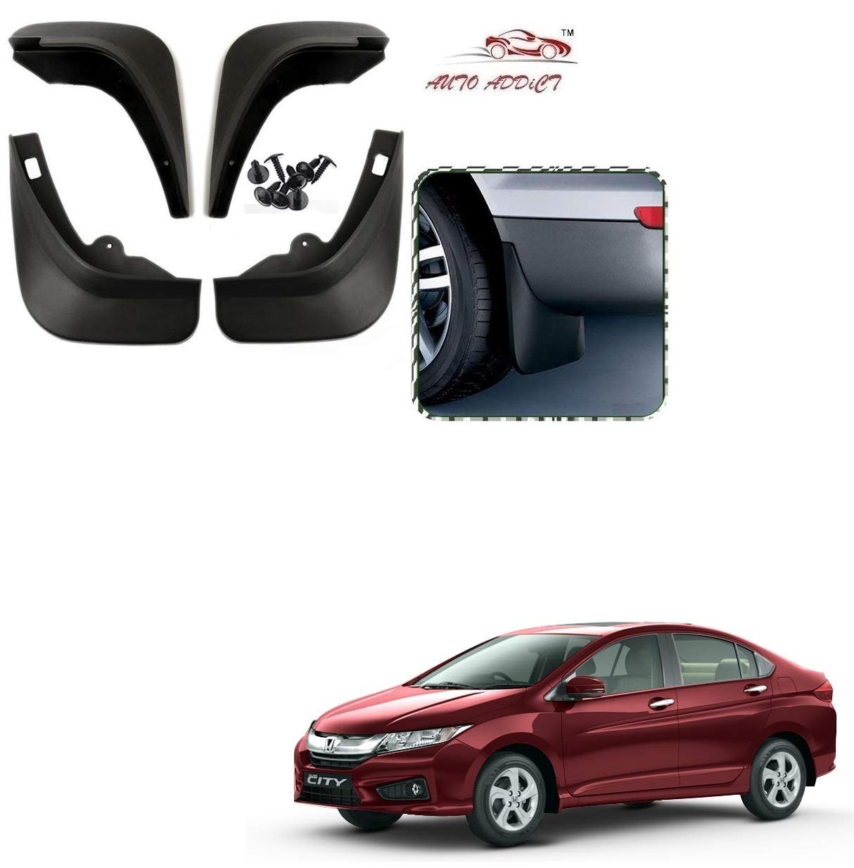 Auto Addict Car Mud Flaps O.E Type Mud Guard Set of 4 pcs for Honda New City Idtec(2014-Present)