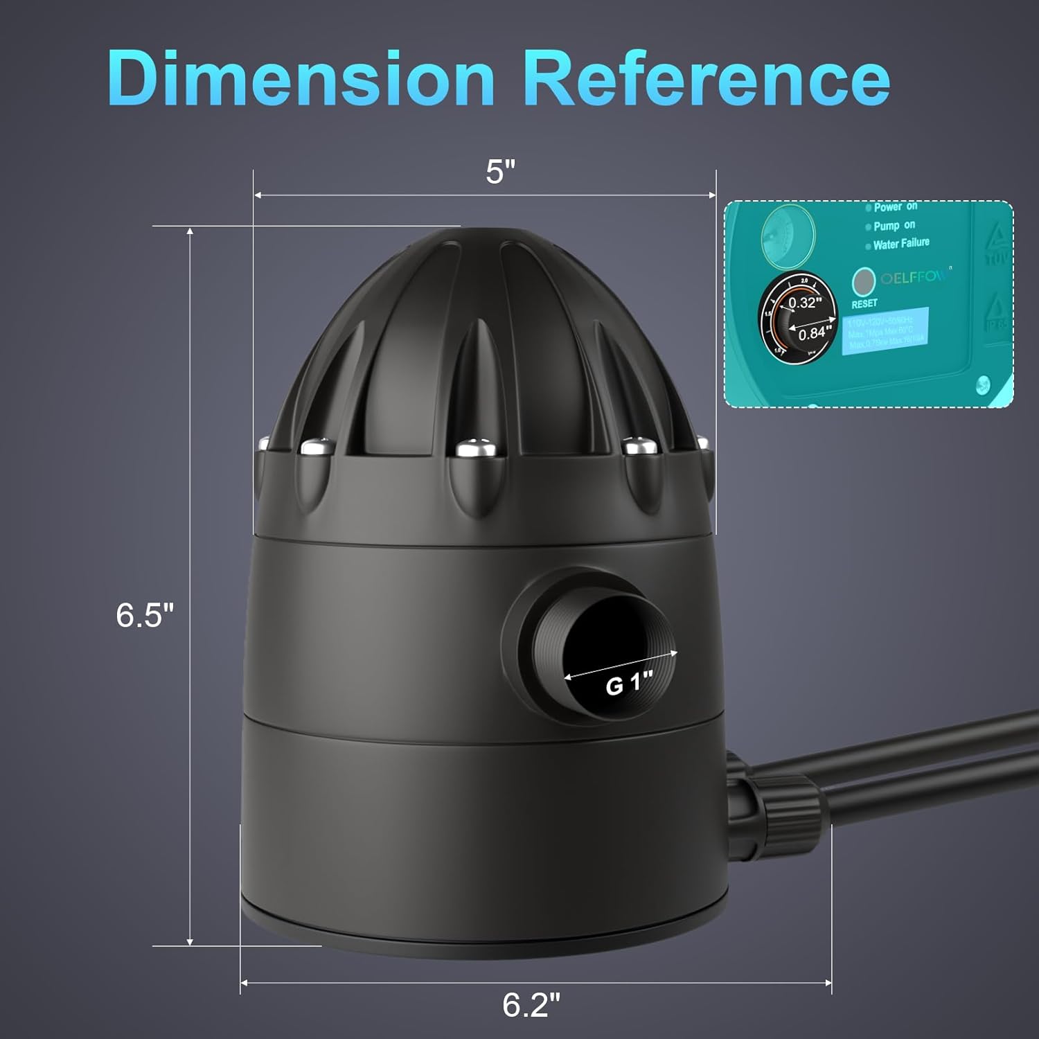 110~120V Automatic Pump Controller Rotary Adjustment with 2 Metal Pump Connectors, BSPP G1 Threaded Interface, Automatic Electronic Switch Control Water Pump Pressure Controller, TÜV, CE