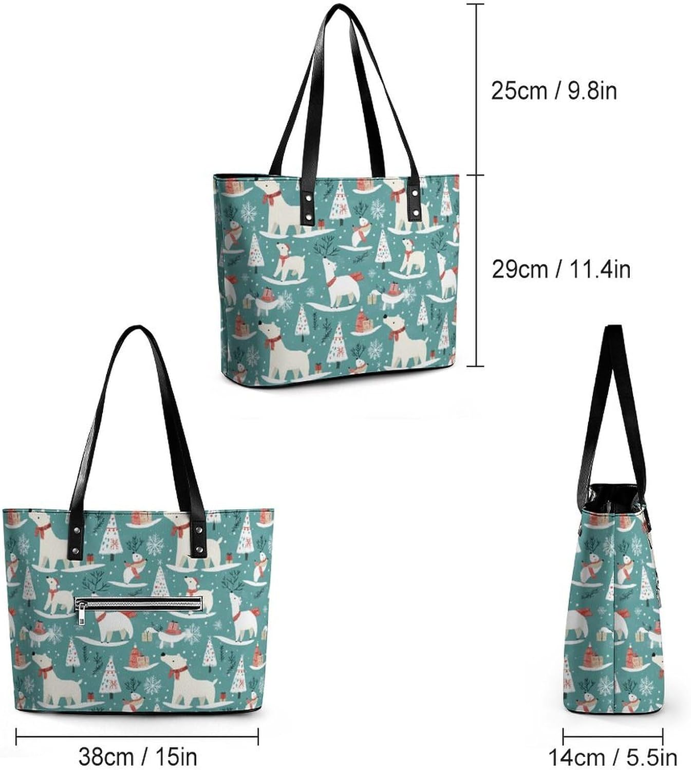 Christmas Polar Bear Women's Satchel Handbags Tote Shoulder Bag Purses for Travel Shopping Work