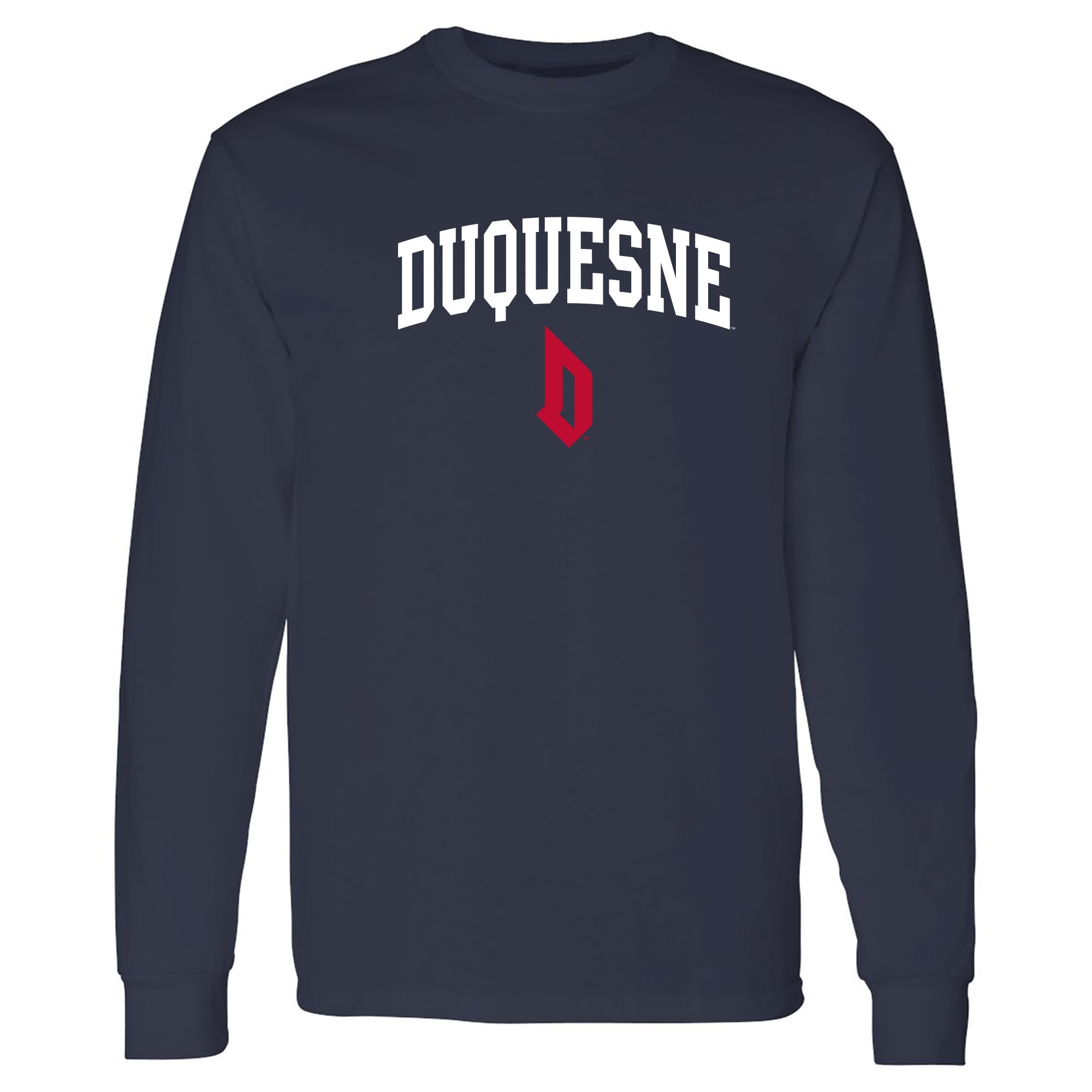 UGP Campus Apparel NCAA Officially Licensed College - University Team Color Arch Logo Long Sleeve, Duquesne Dukes Navy, XL