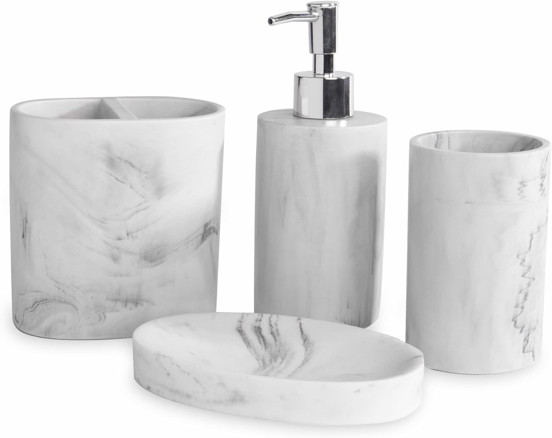 Resin Bathroom Set - 4 Piece | Soap Dispenser, Toothbrush Holder ...