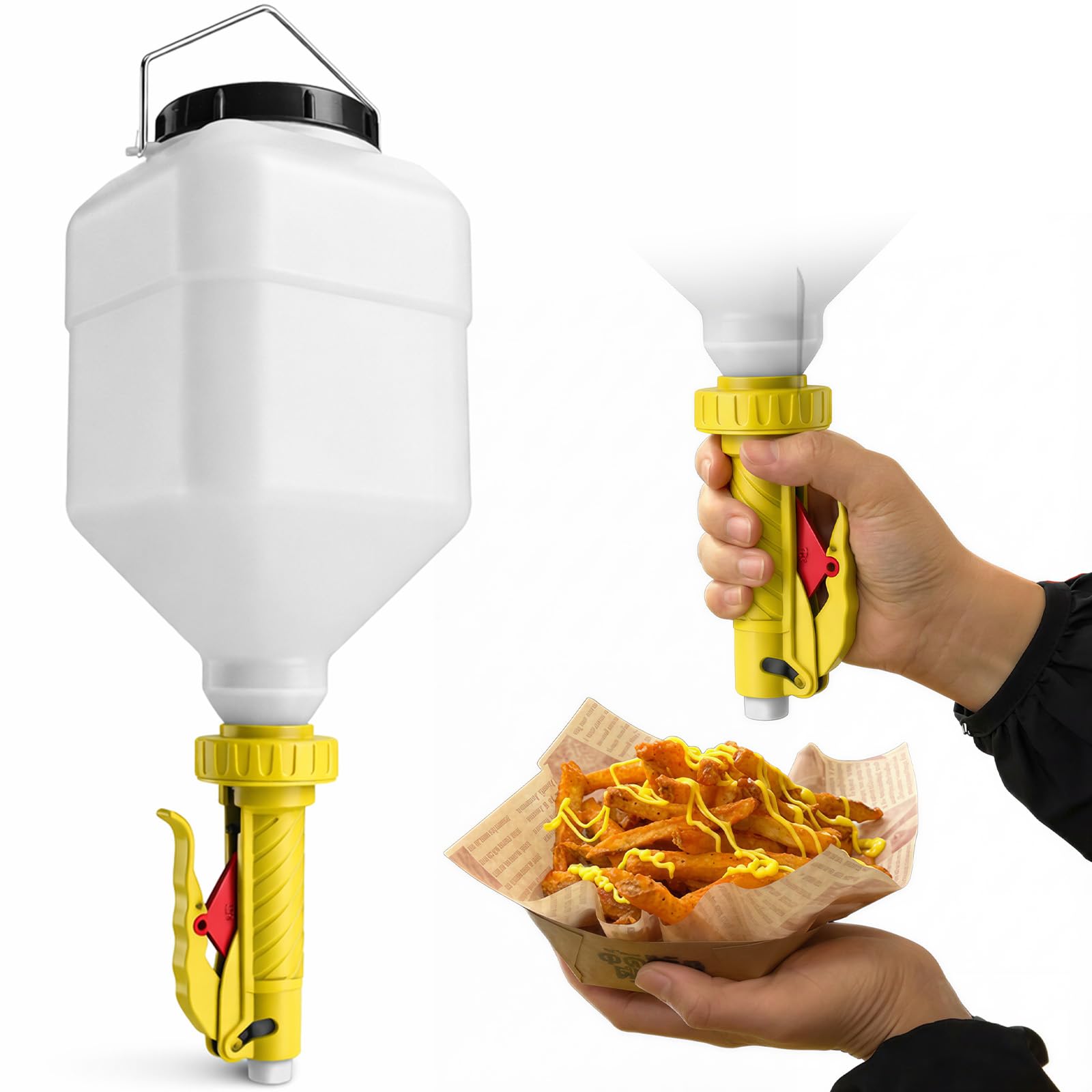 Distributeur de sauce suspendu de 5,5 l avec 5 sorties réglables, grande capacité, pour ketchup, moutarde et confiture, distributeur à suspendre pour les cuisines commerciales, les plats à emporter et