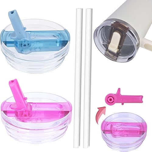 40oz Tumbler Detachable Flip Straw Lid for Stanley Cup Accessory,Leak Proof Lids for Stanley Cup, Accessories Compatible with Stanley Cups Cover (Blue & Rose Red, 40oz)