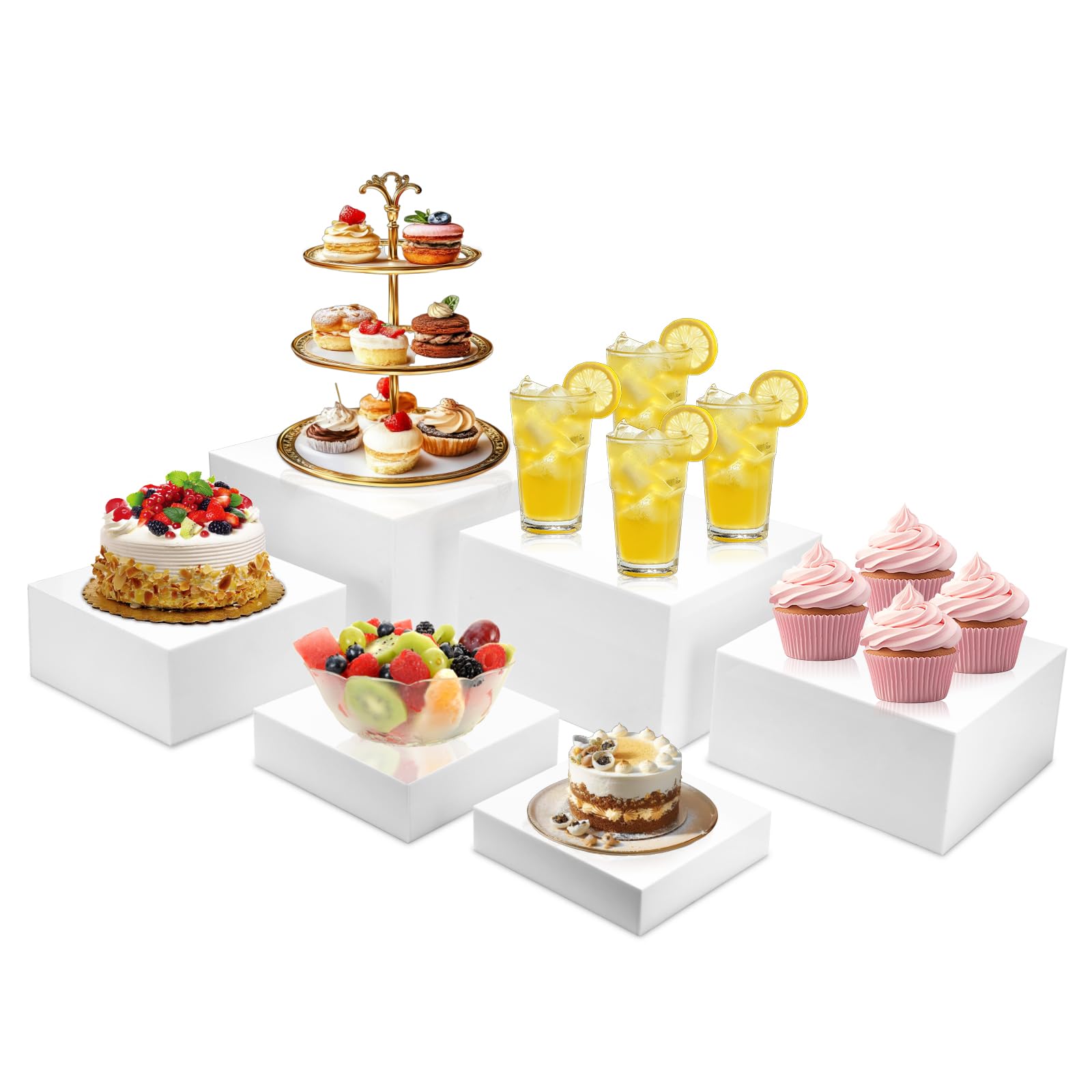 HOOTO 6 Stück Acryl-Buffet-Ständer, Lebensmittel-Präsentationsständer – weiße Dessert-Tischerhöhungen