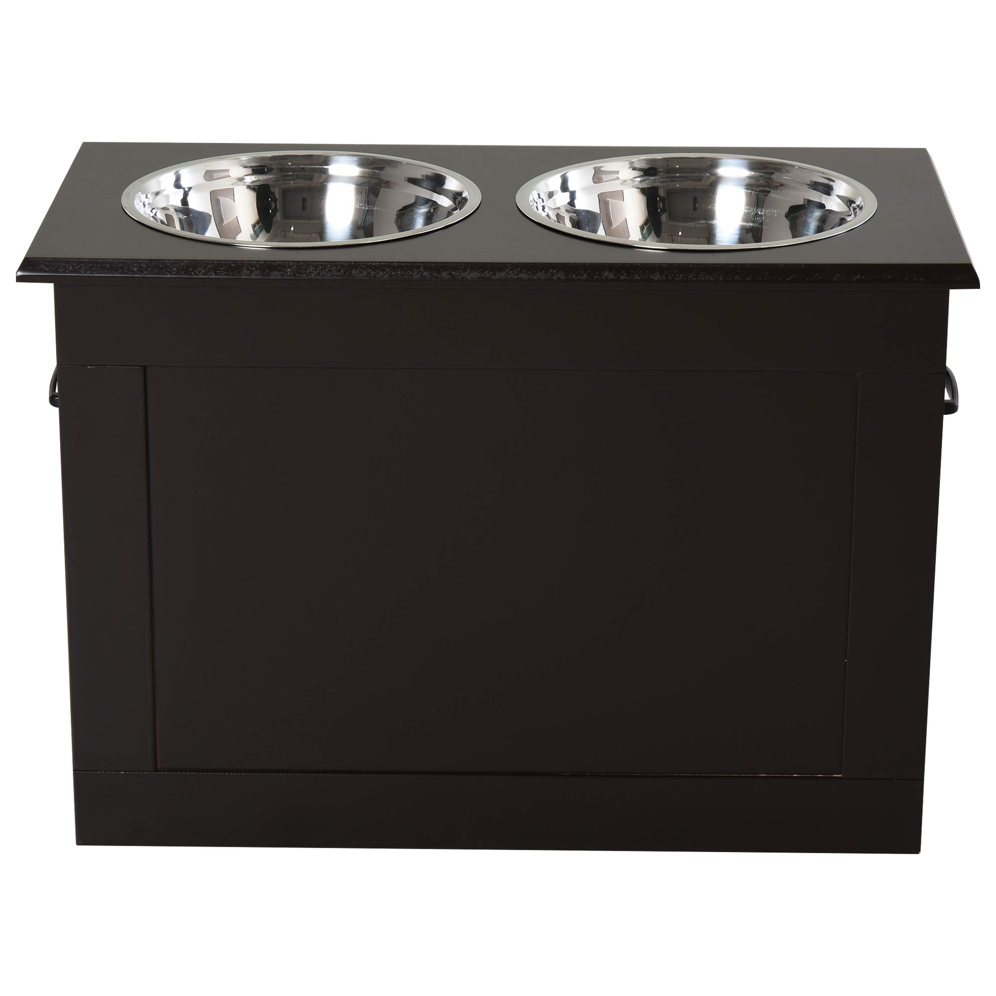 PawHut Ciotole Rialzate per Cani Grandi, Supporto Portaciotole in MDF con 2 Ciotole in Acciaio Inox, 60x30x41 cm, Marrone